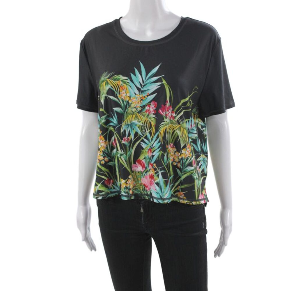 Johnny Was Women Black Jersey Floral T-Shirt Short Sleeve Size M - Picture 2 of 5
